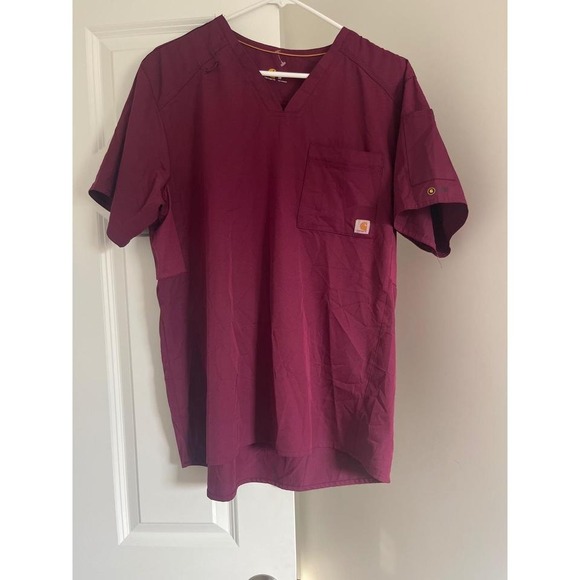 Carhartt‎ Burgundy Scrub Top Medical Uniform V-Neck Short Sleeve Men's M - Picture 1 of 2